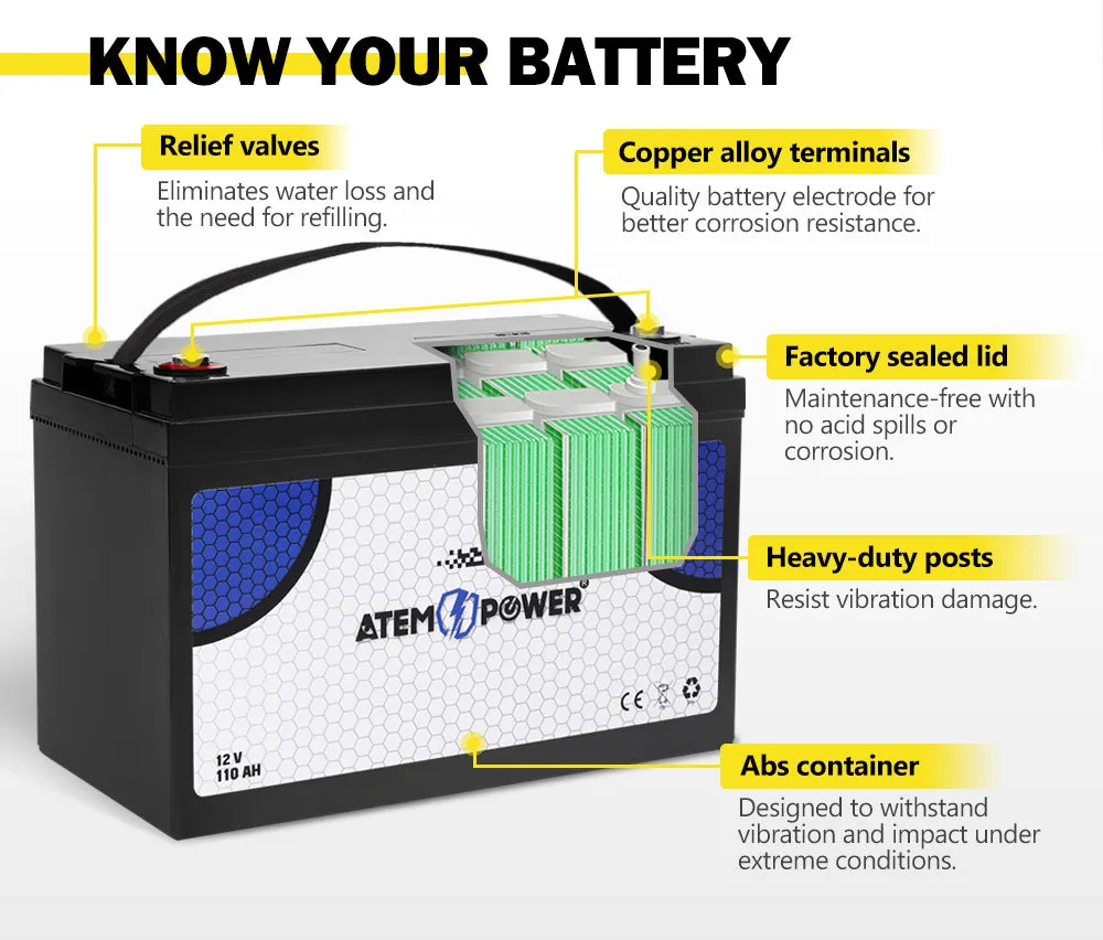 110AH 12V AGM Battery AMP Hour SLA Deep Cycle Dual Fridge with Battery Box