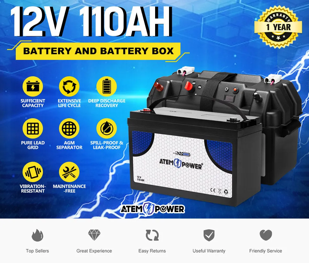110AH 12V AGM Battery AMP Hour SLA Deep Cycle Dual Fridge with Battery Box