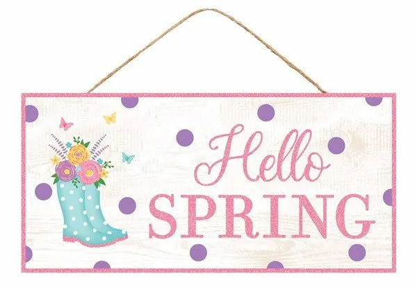 12.5" Hello Spring w/ Rain Boots Sign