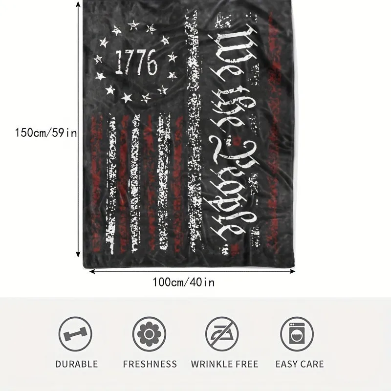 1pc Cozy Retro American Flag Throw Blanket - Soft, Warm, and Durable Throws for Camping, Office, Lunch Break, and Gifts for Men, Husband, Father, Military Officer, and Soldier