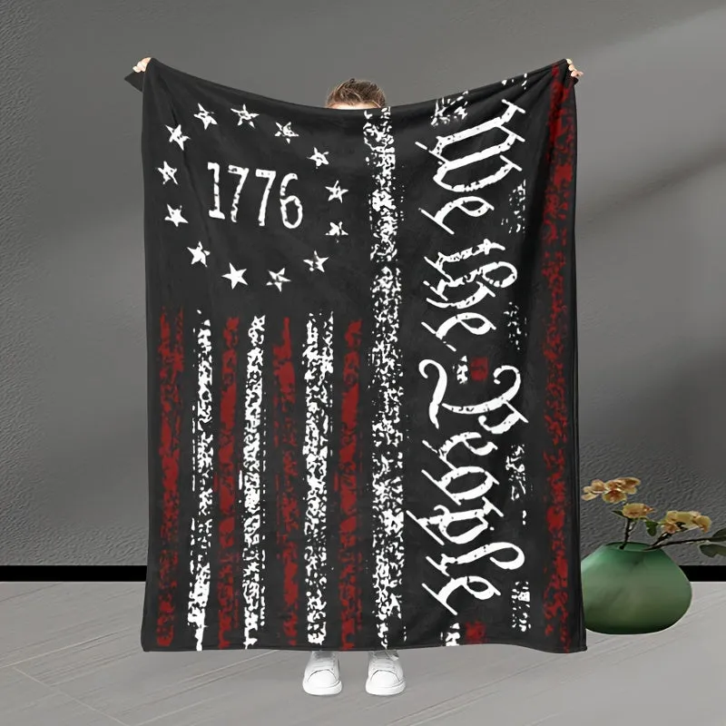 1pc Cozy Retro American Flag Throw Blanket - Soft, Warm, and Durable Throws for Camping, Office, Lunch Break, and Gifts for Men, Husband, Father, Military Officer, and Soldier