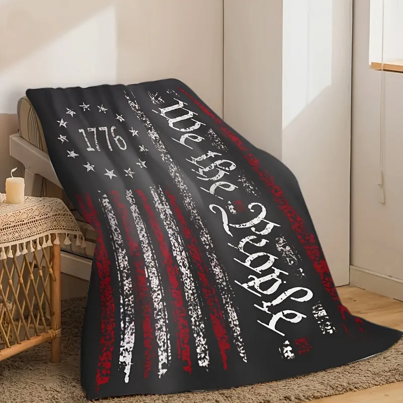 1pc Cozy Retro American Flag Throw Blanket - Soft, Warm, and Durable Throws for Camping, Office, Lunch Break, and Gifts for Men, Husband, Father, Military Officer, and Soldier