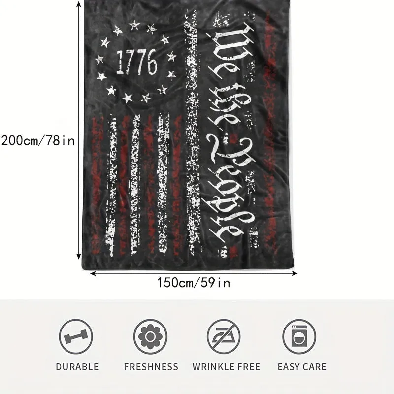 1pc Cozy Retro American Flag Throw Blanket - Soft, Warm, and Durable Throws for Camping, Office, Lunch Break, and Gifts for Men, Husband, Father, Military Officer, and Soldier