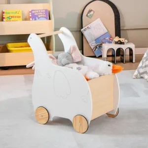 2-in-1 Wooden Baby Walker with Storage Chest and 4 Wheels-White