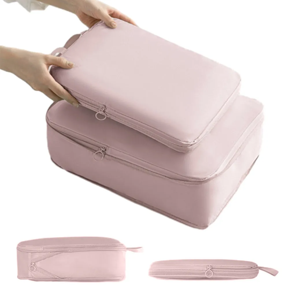 6Pcs Set Packing Cubes for Suitcases Travel Luggage Organizers Clothing Sorting Bags Pink