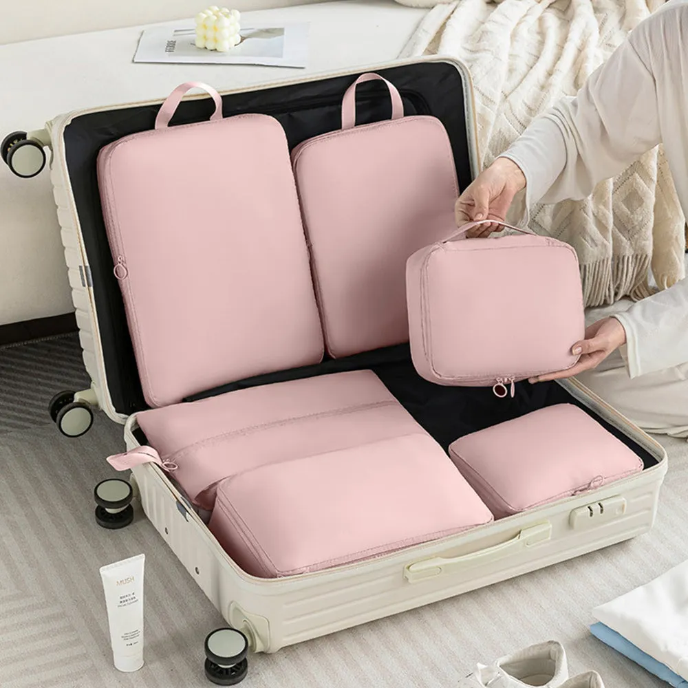 6Pcs Set Packing Cubes for Suitcases Travel Luggage Organizers Clothing Sorting Bags Pink