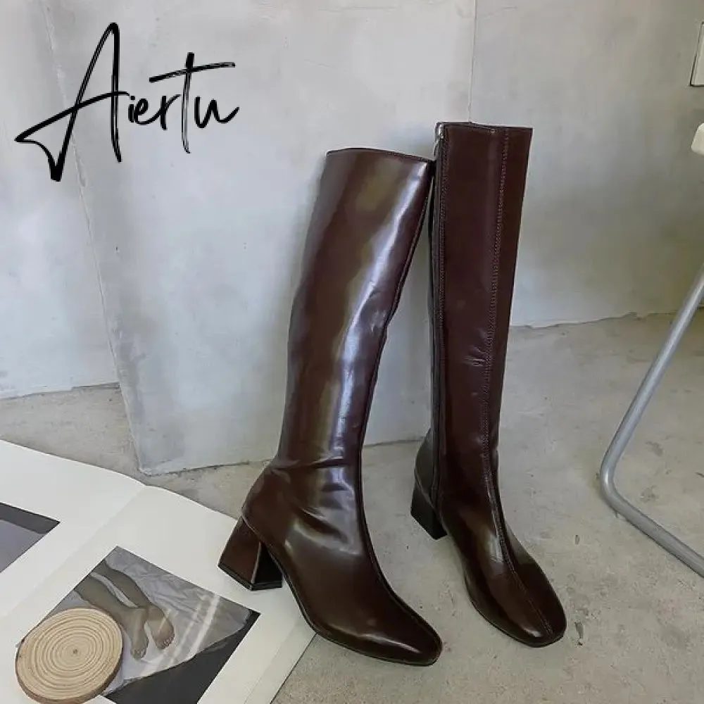 Aiertu Boots Flat Platform Boots-women Women's Rubber Shoes Rain Sexy Thigh High Heels High Sexy Luxury Designer Round Toe Booties