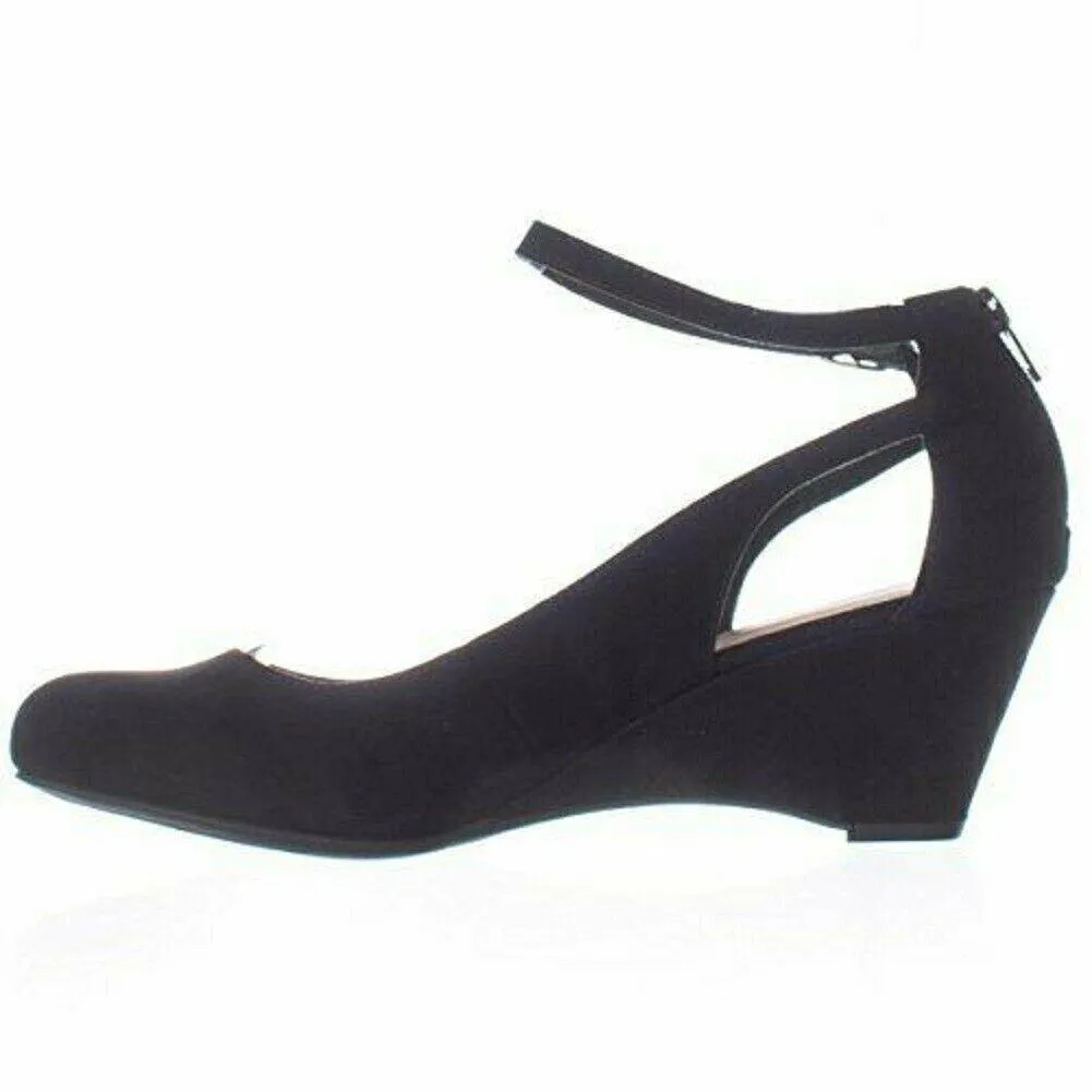 American Rag CIE Women Amiley Black Suede Chop Out Wedges Ankle Strap Shoes 10M