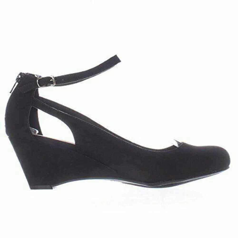 American Rag CIE Women Amiley Black Suede Chop Out Wedges Ankle Strap Shoes 9 M