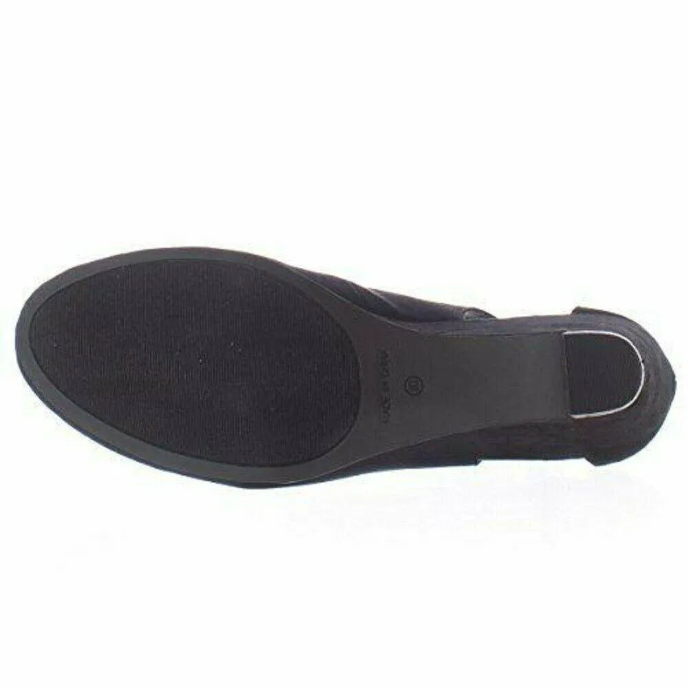 American Rag CIE Women Amiley Black Suede Chop Out Wedges Ankle Strap Shoes 9 M