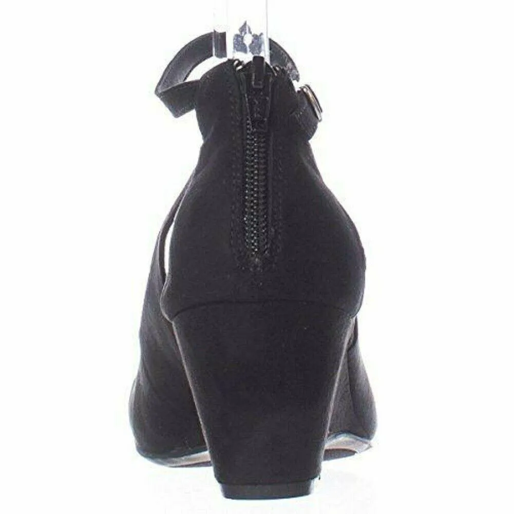 American Rag CIE Women Amiley Black Suede Chop Out Wedges Ankle Strap Shoes 9 M