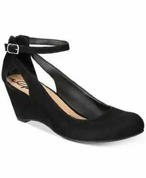 American Rag CIE Women Amiley Blue Suede Chop Out Wedges Ankle Strap Shoes 7 M