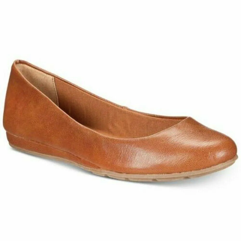 American Rag Ellie Women Cognac Color Faux Leather Almond Toe Slide Flats Shoe 9