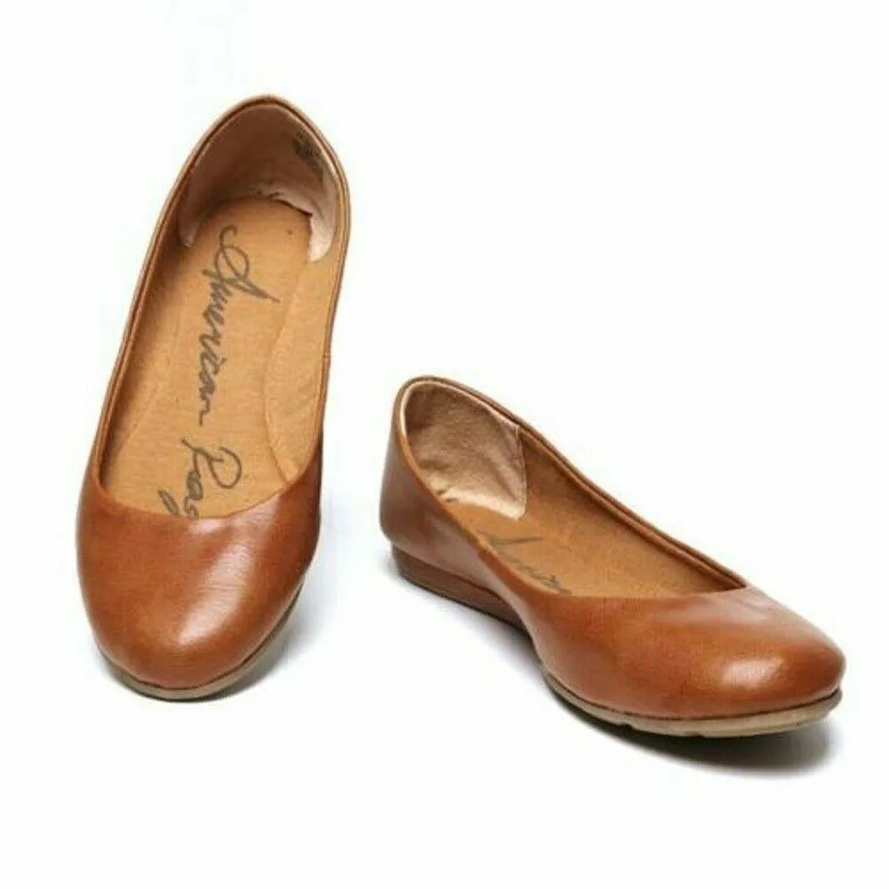 American Rag Ellie Women Cognac Color Faux Leather Almond Toe Slide Flats Shoe 9