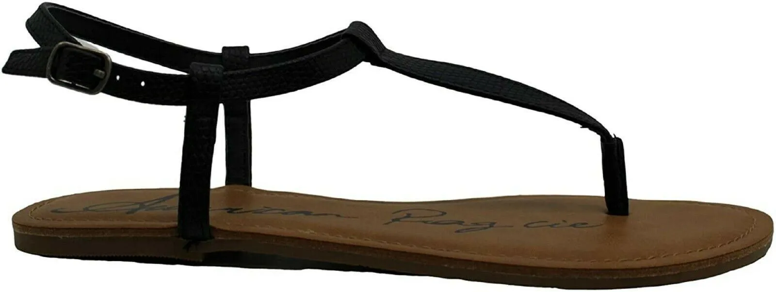 American Rag Women A krista Leather Open Toe Casual T-Strap Black Shoe Size US 9