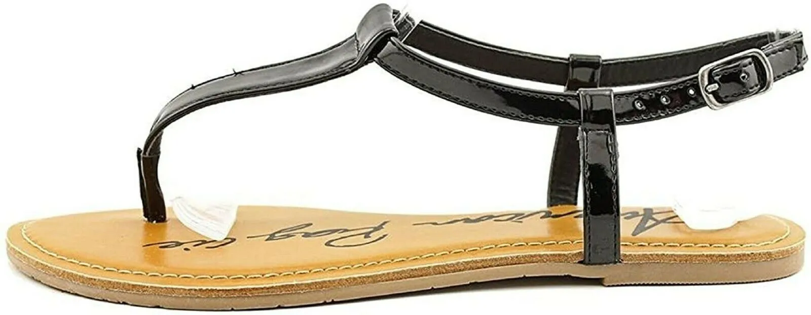 American Rag Women A krista Leather Open Toe Casual T-Strap Black Shoe Size US 9