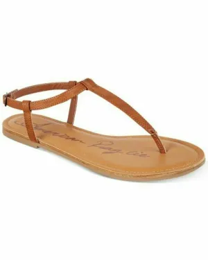 American Rag Women Akrista Leather Open Toe Casual T-Strap Cognac Shoe Size 9.5