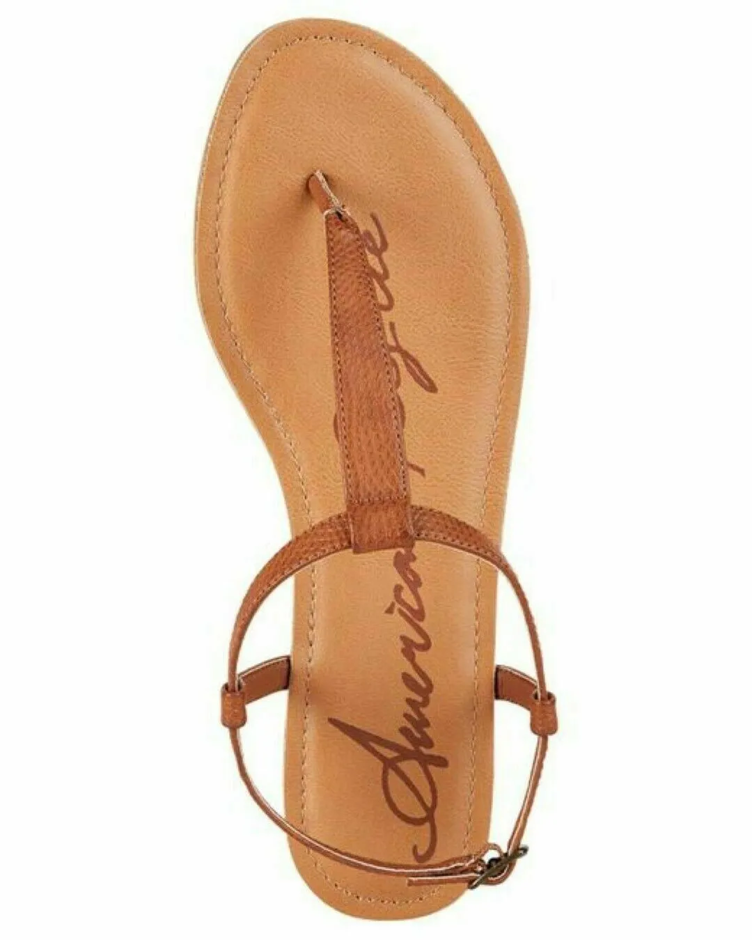 American Rag Women Akrista Leather Open Toe Casual T-Strap Cognac Shoe Size US 9