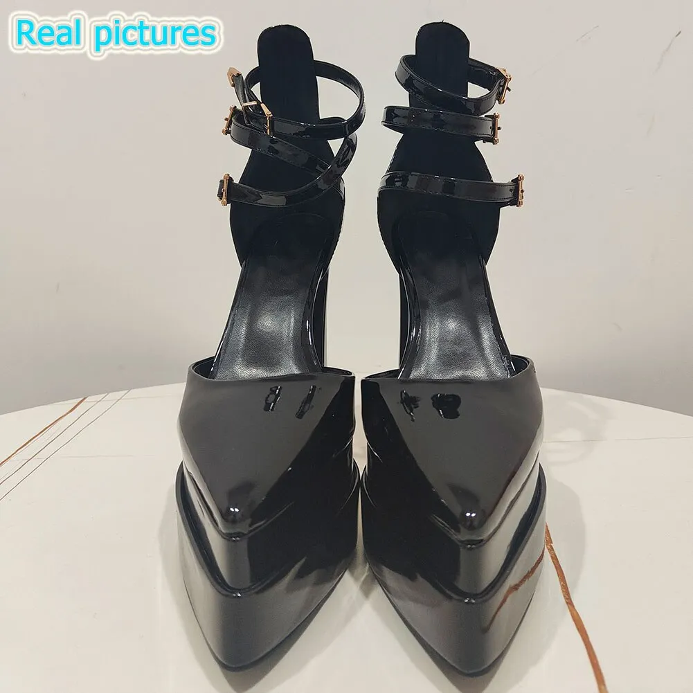 Amozae   New Fashion Spring Summer Solid Pumps Chunky Platform High Thick Heels   Women Party Weeding Office Buckle Strap Shoes