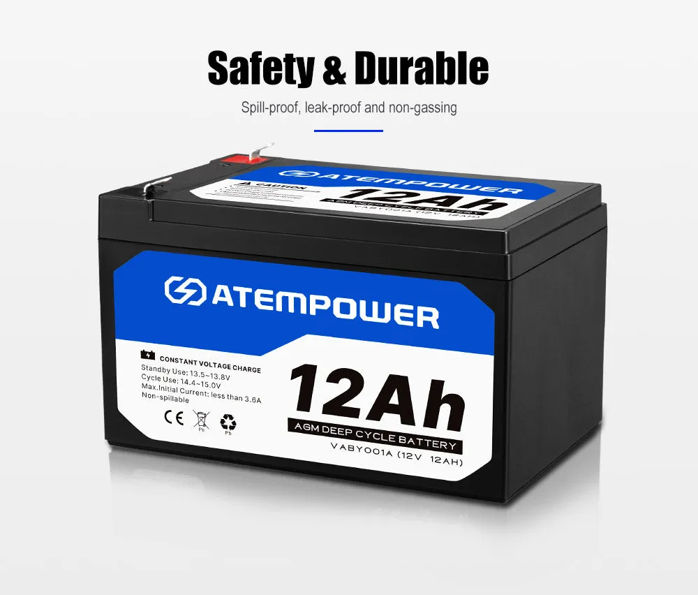 Atem Power 12AH 12V AGM Deep Cycle Battery SLA UPS Solar Alarm Toy Camping 4WD