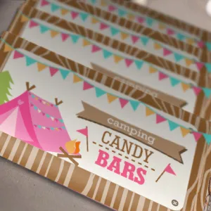 Backyard Camping Party Candy Wrappers for a Girl | Chocolate Bar Wrappers