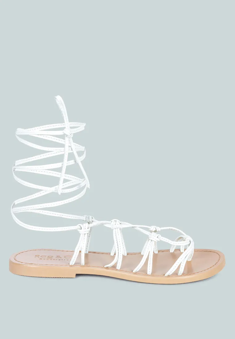 BAXEA Handcrafted White Tie Up String Flats