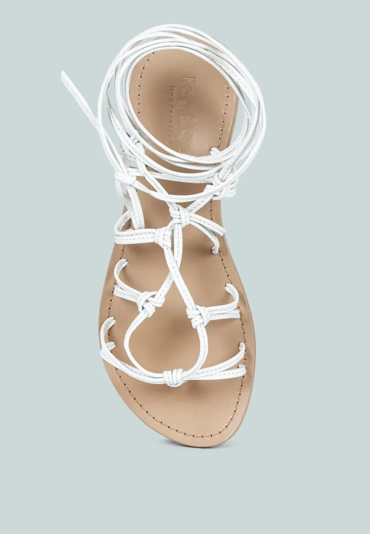 BAXEA Handcrafted White Tie Up String Flats
