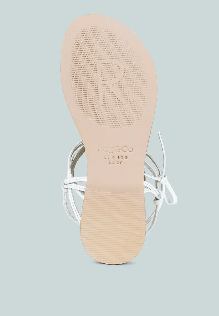 BAXEA Handcrafted White Tie Up String Flats