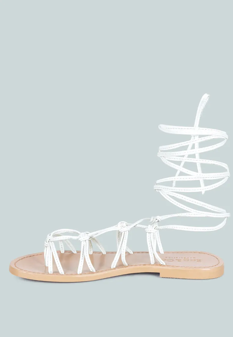 BAXEA Handcrafted White Tie Up String Flats