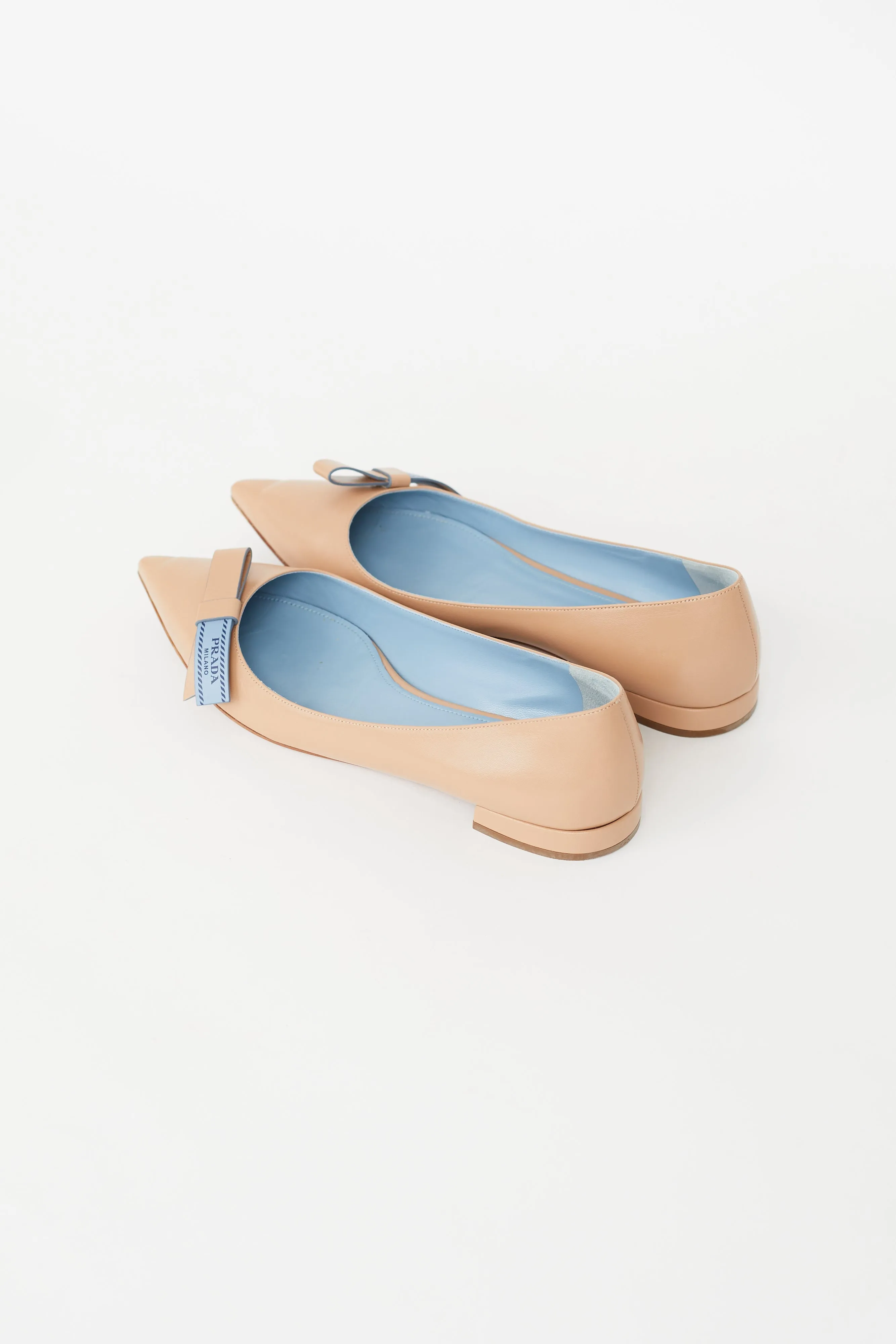 Beige Leather Pointed Toe Flat