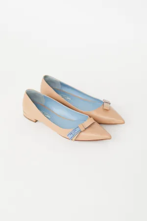 Beige Leather Pointed Toe Flat