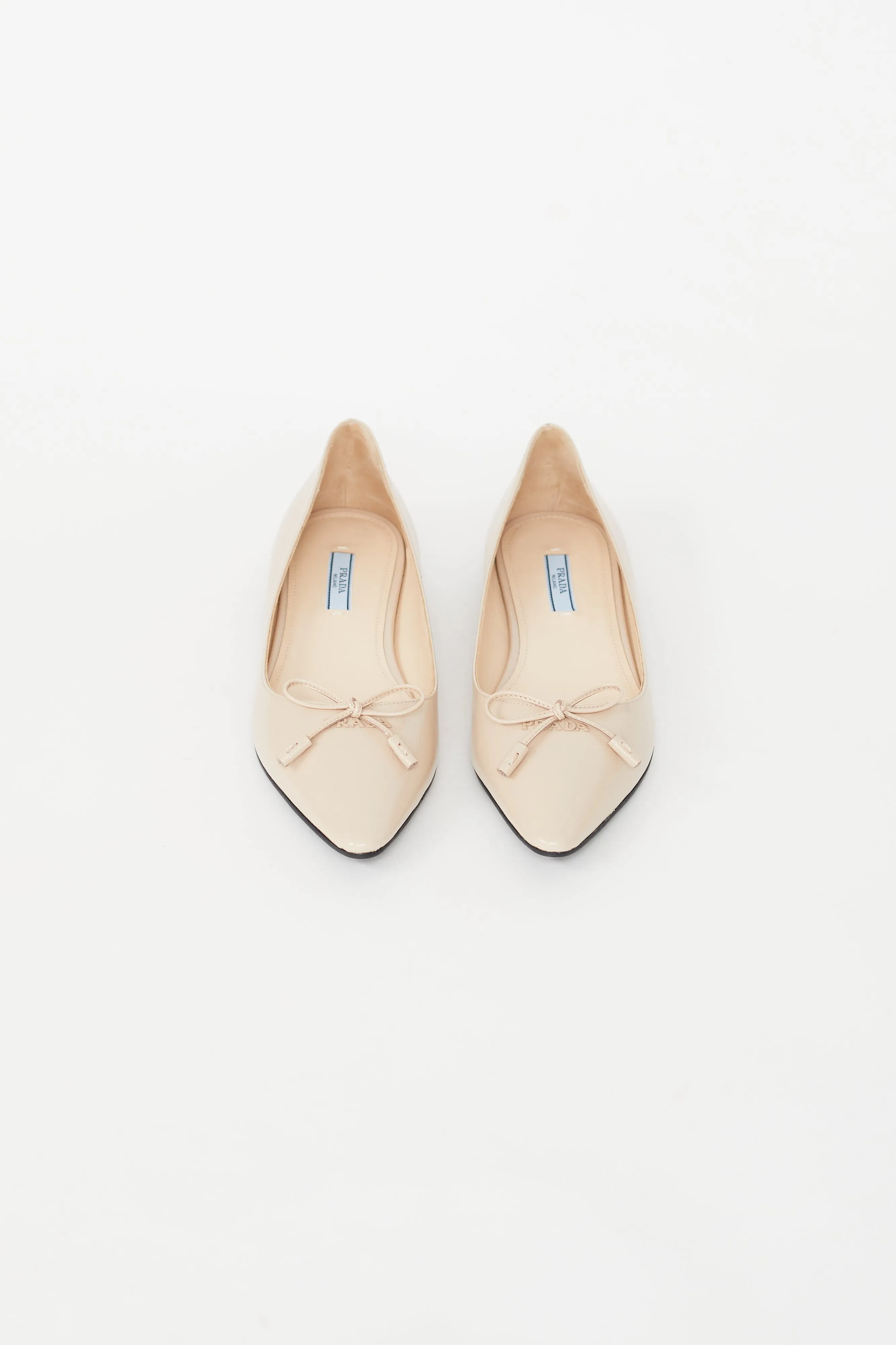 Beige Patent Pointed Toe Ballet Flat