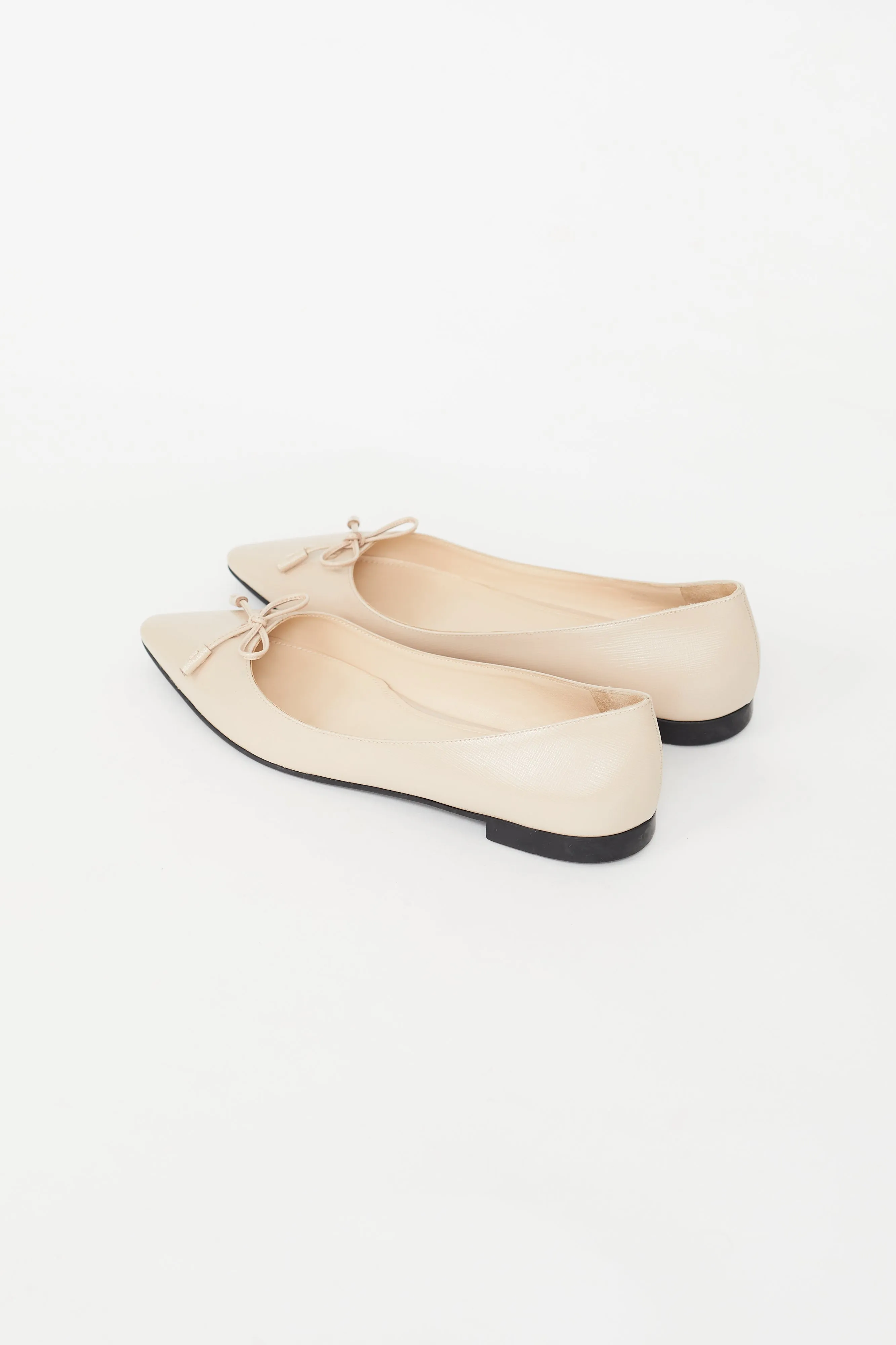 Beige Patent Pointed Toe Ballet Flat