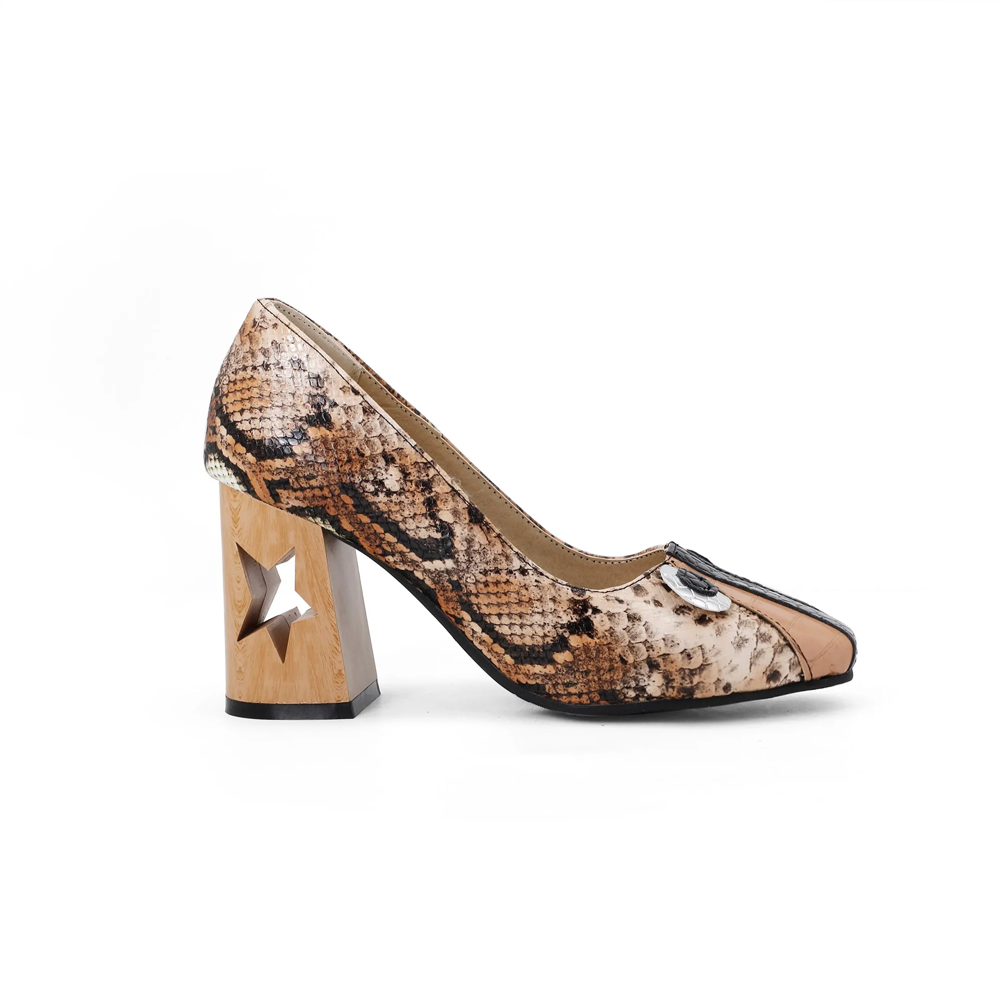 Bigsizeheels Cute cartoon thick heel women's casual shoes - Snakeskin