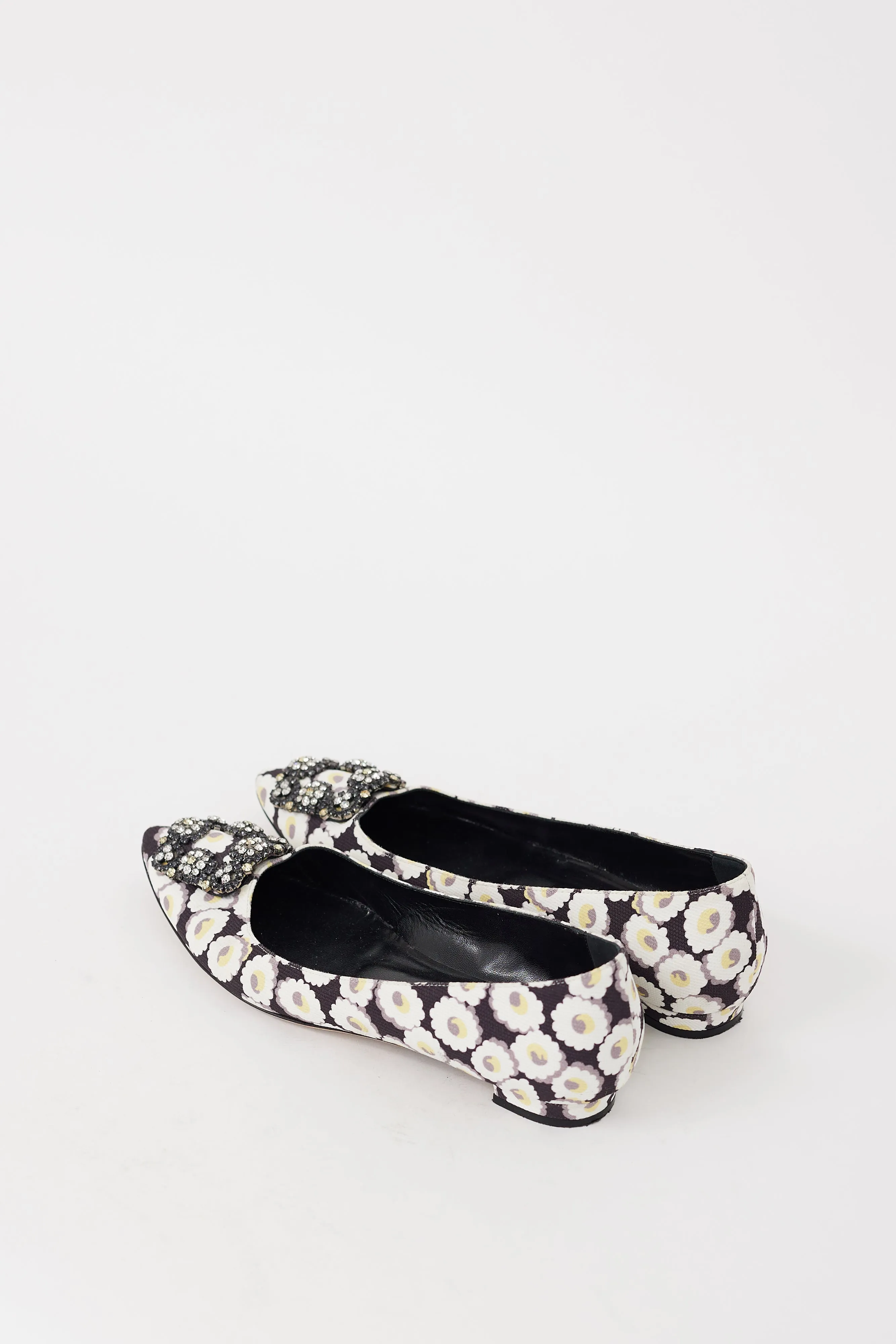 Black & Multicolour Hangisi Floral Jewel Flat