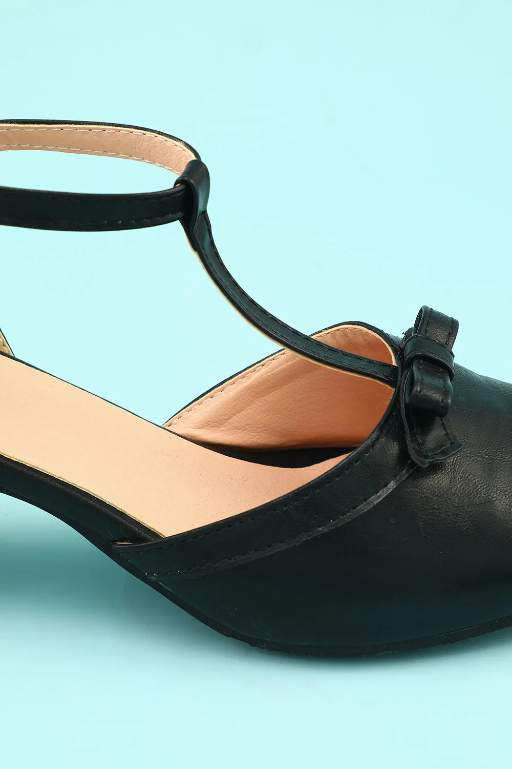 Black Leather Chunky Heels