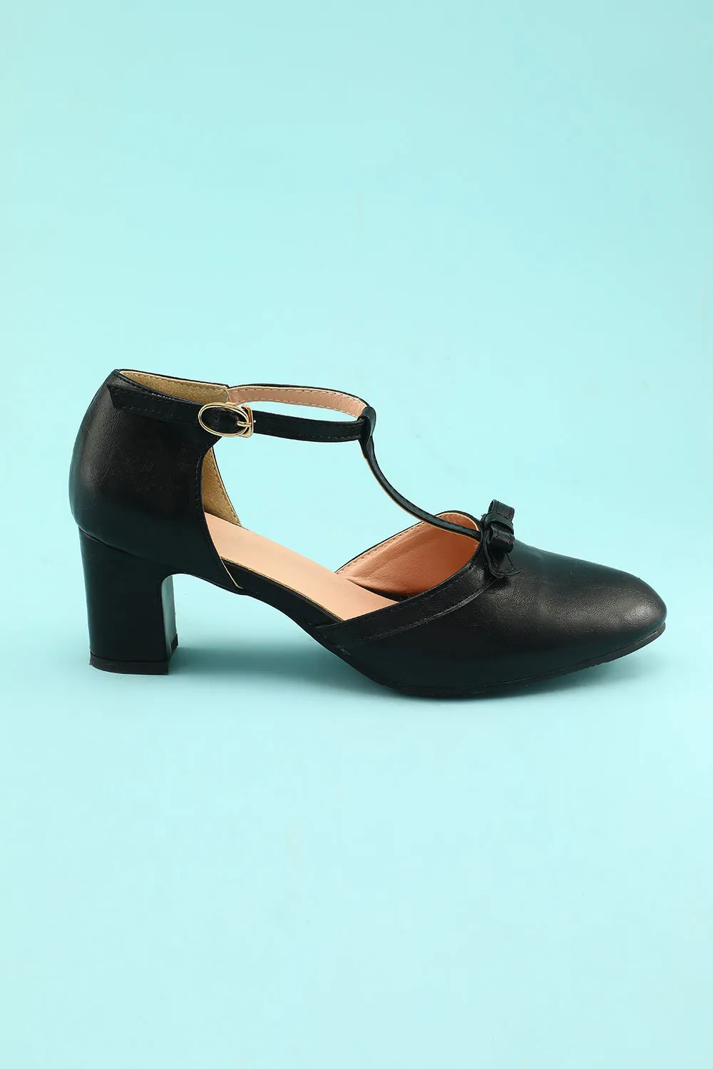 Black Leather Chunky Heels