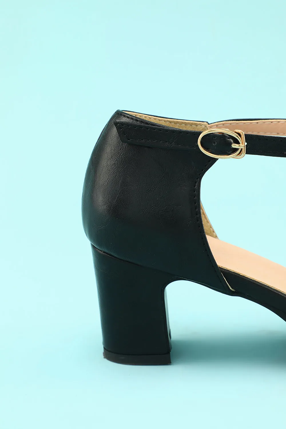 Black Leather Chunky Heels