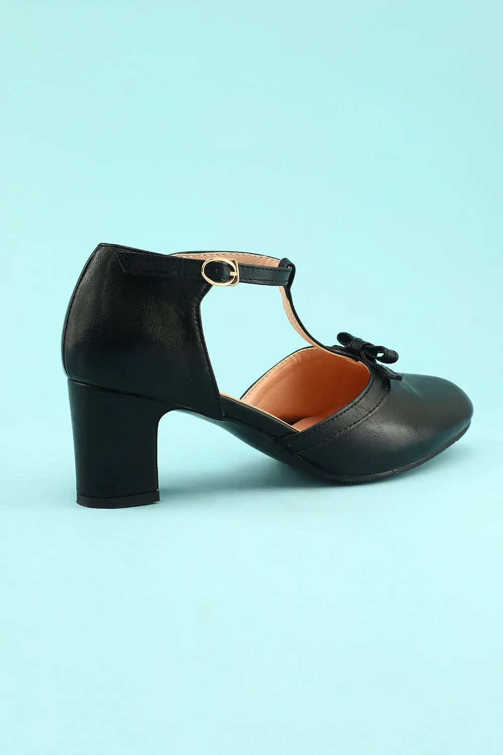 Black Leather Chunky Heels