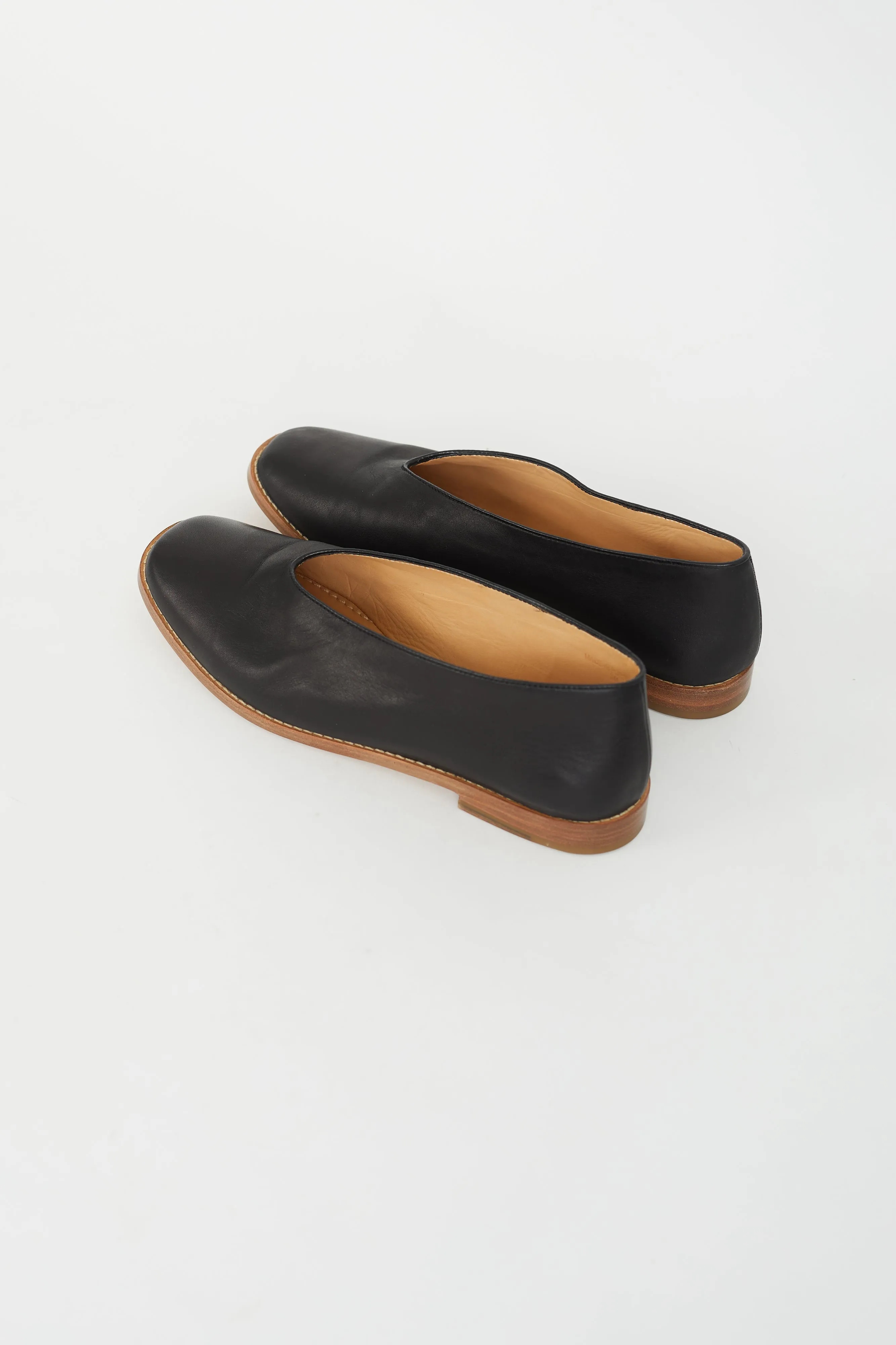 Black Leather Slip On Flat