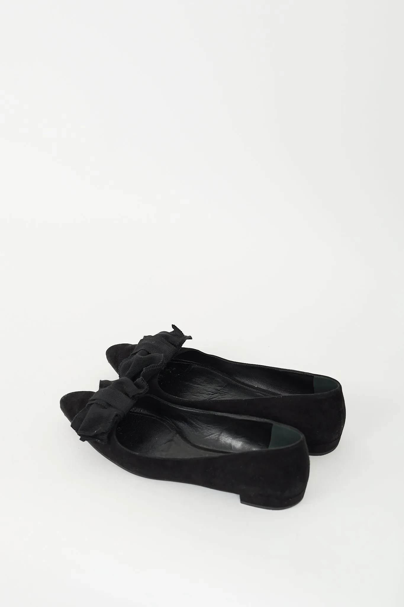Black Suede Pointed Toe Bow Flat
