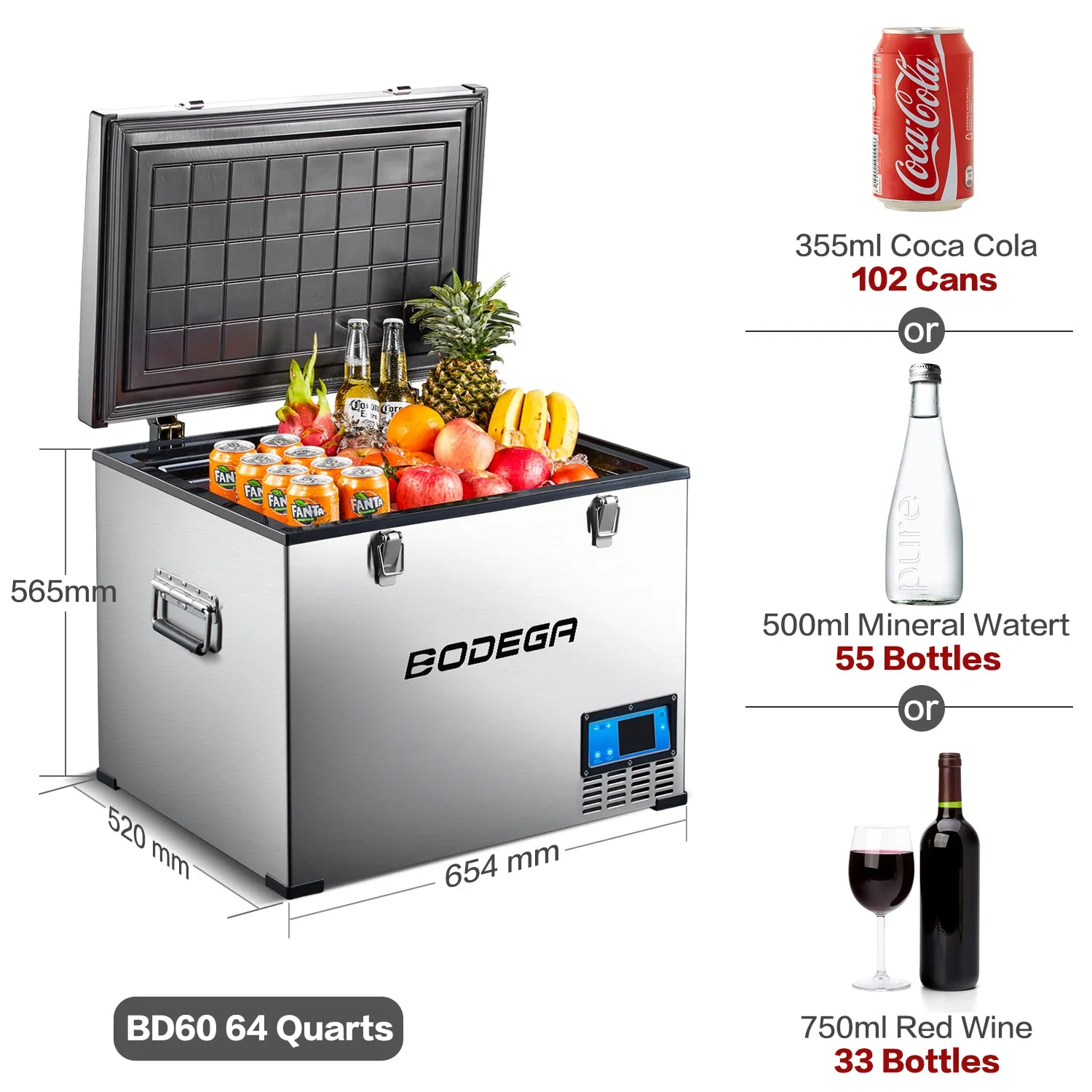 BODEGAcooler Portable Fridge Freezer 64QT/60L Large Capacity