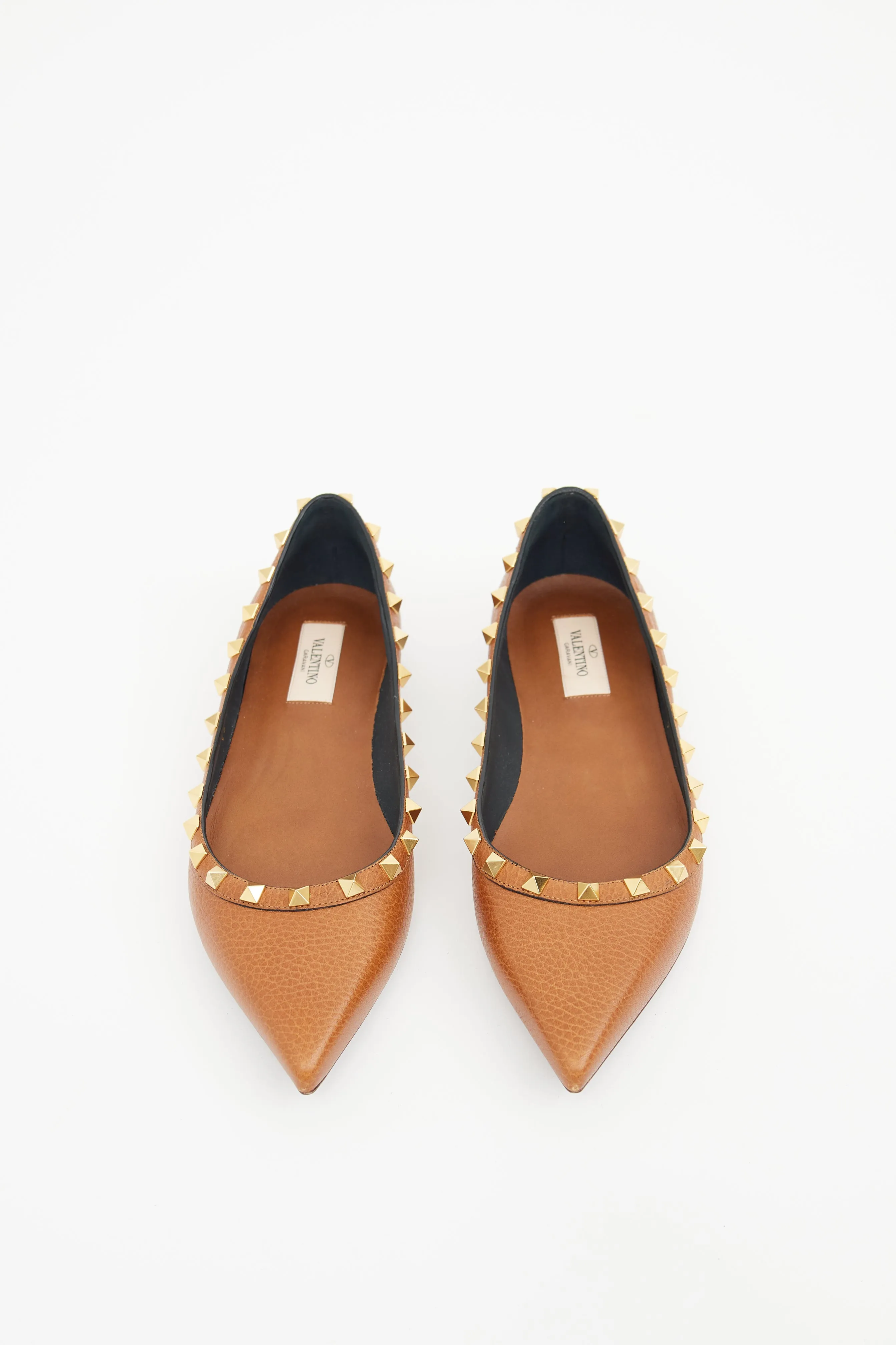 Brown Leather Rockstud Flat