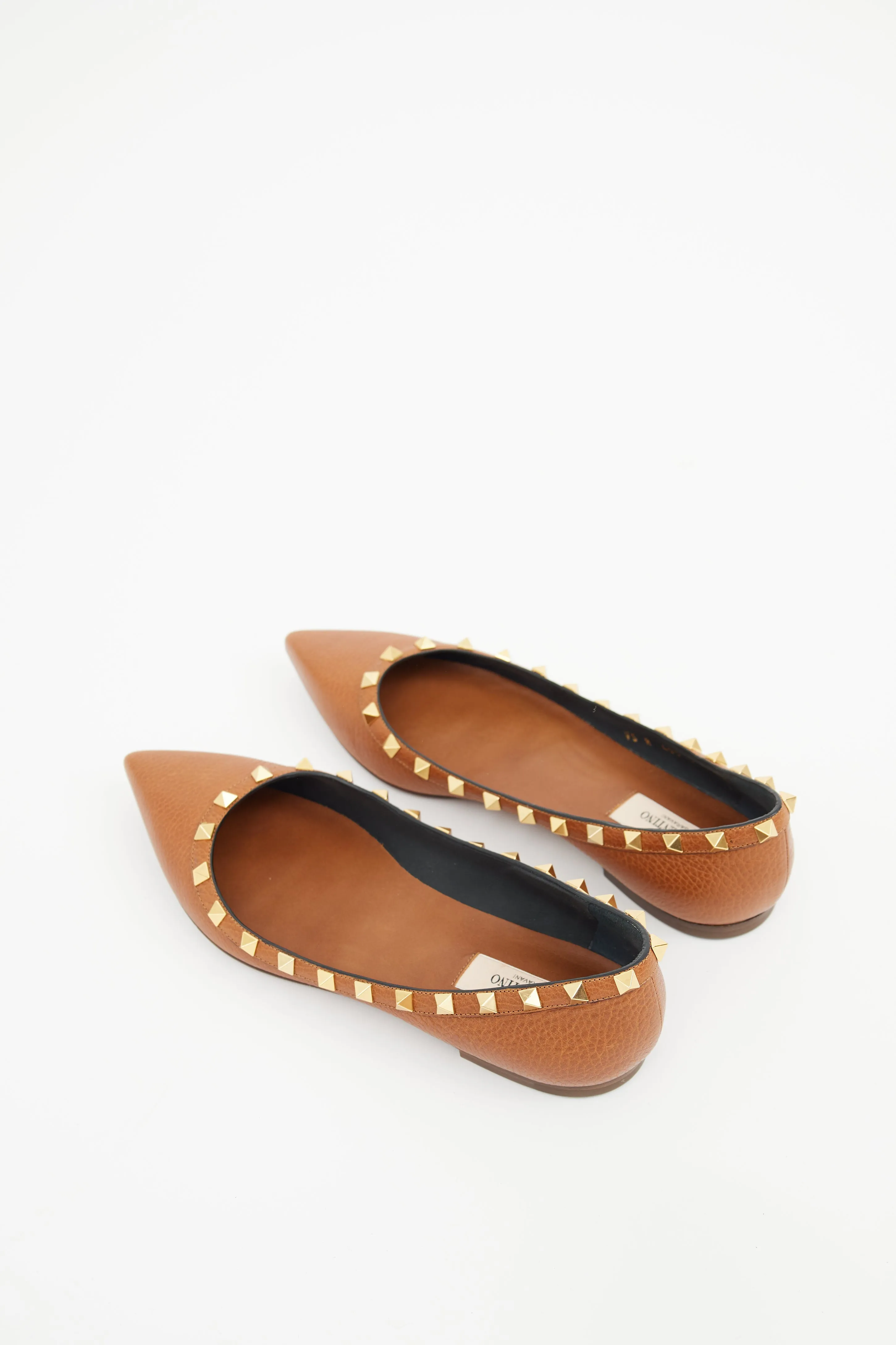 Brown Leather Rockstud Flat