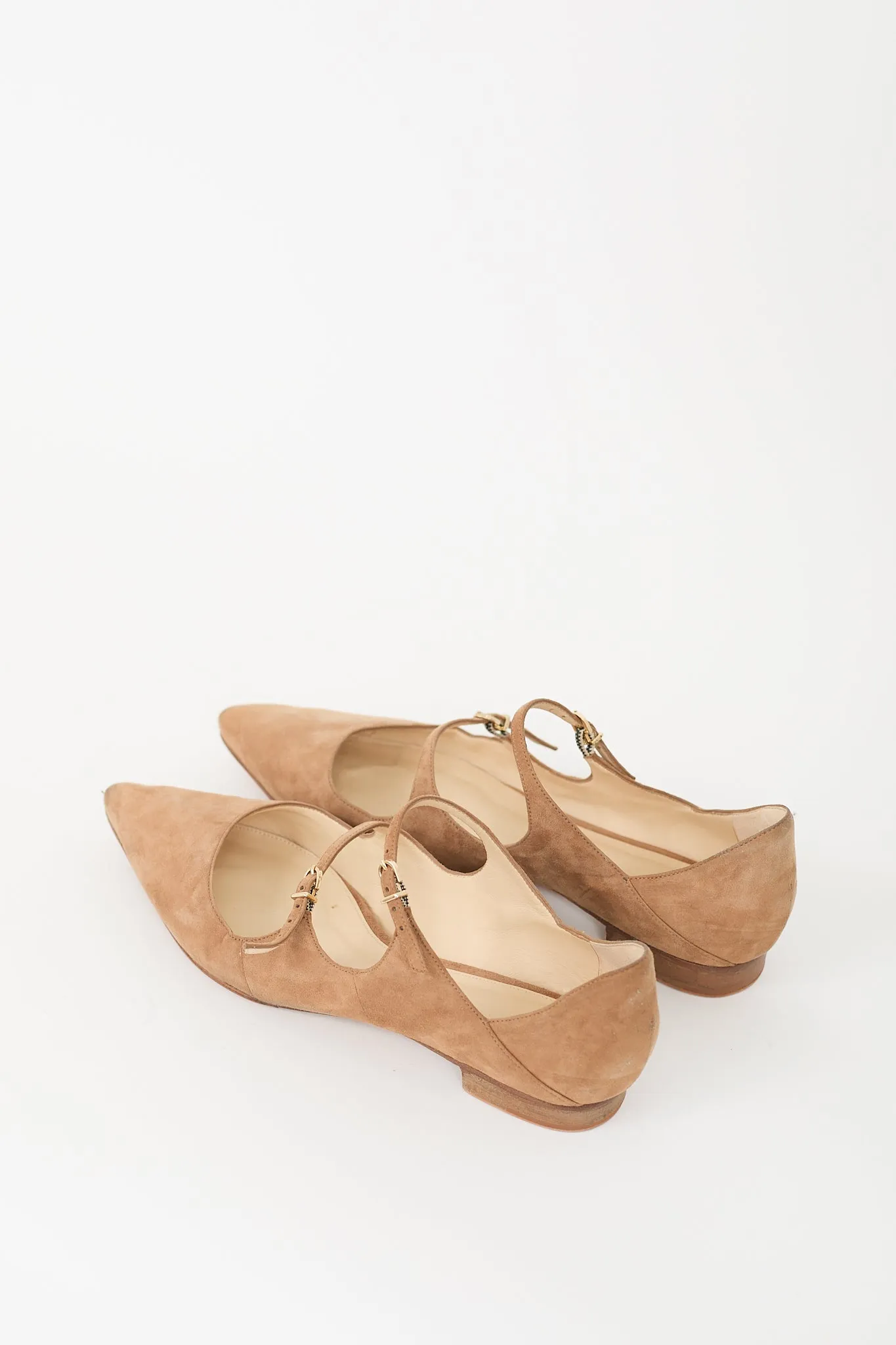 Brown Suede Double Buckle Flat