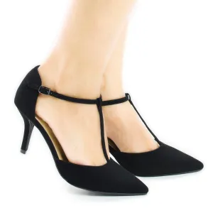 City Classified Comfort Women's Pointy Toe T-Strap Mid Heel Pump
