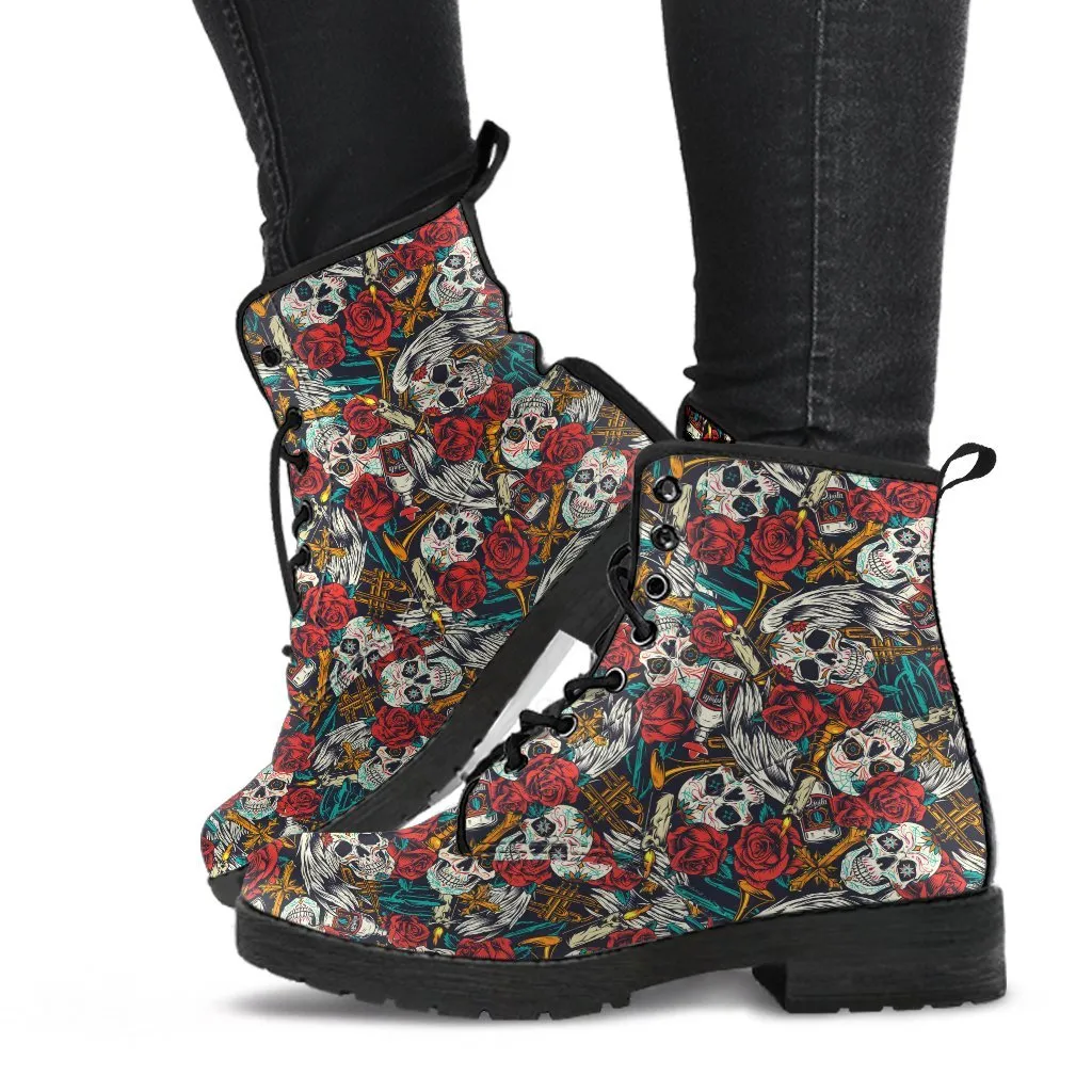 Combat Boots - Skulls & Tequila | Boho Shoes, Goth Boots, Gothic Boots, 90s Boots, 2000s Boots, Hipster Boots, Handmade Lace Up Boots