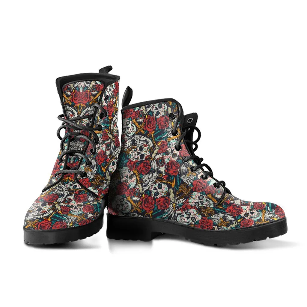 Combat Boots - Skulls & Tequila | Boho Shoes, Goth Boots, Gothic Boots, 90s Boots, 2000s Boots, Hipster Boots, Handmade Lace Up Boots