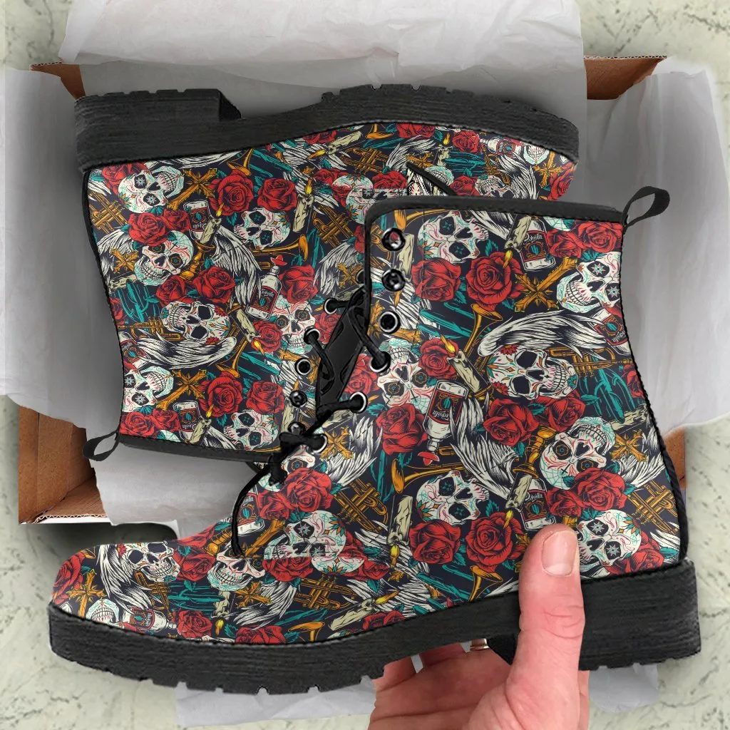 Combat Boots - Skulls & Tequila | Boho Shoes, Goth Boots, Gothic Boots, 90s Boots, 2000s Boots, Hipster Boots, Handmade Lace Up Boots