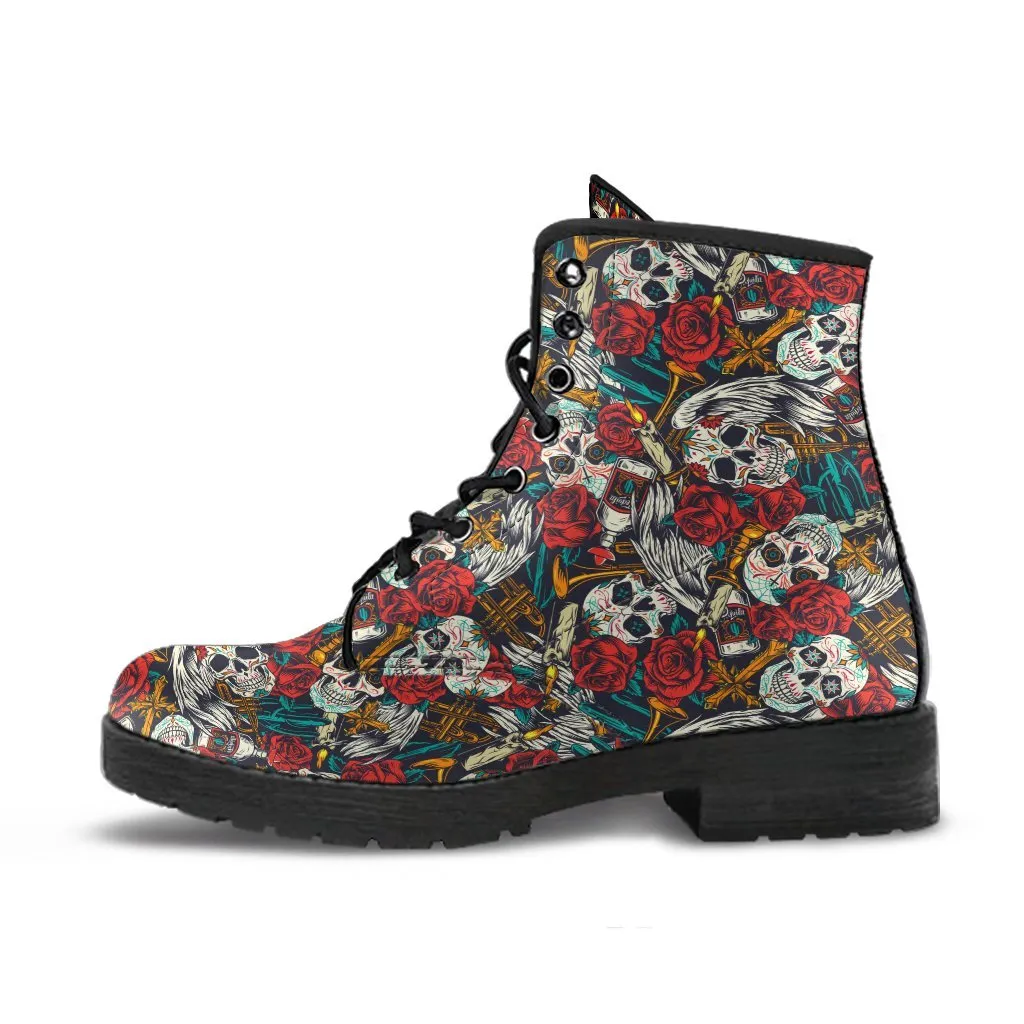 Combat Boots - Skulls & Tequila | Boho Shoes, Goth Boots, Gothic Boots, 90s Boots, 2000s Boots, Hipster Boots, Handmade Lace Up Boots